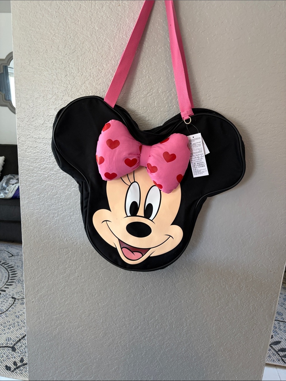 Disney Minnie Mouse Black Tote with Pink Heart Bow